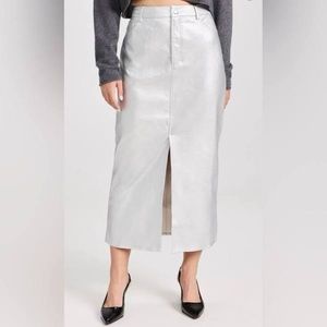 🆕 WAYF Metallic Silver Faux Leather Pencil Skirt